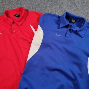 Nike Polo Shirts Mens Medium Lot 2 Red Blue Dri-FIT Team Golf Performance
